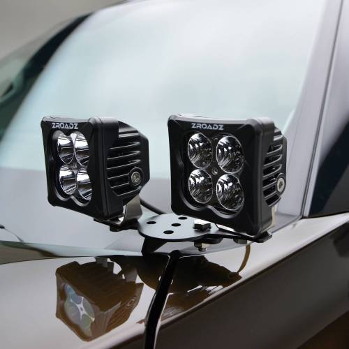 ZROADZ OFF ROAD PRODUCTS - 2022-2024 Toyota Tundra Hood Hinge LED Kit with (2) 3 Inch Amber and (2) White LED Pod Lights - Part # Z369671-KITAW