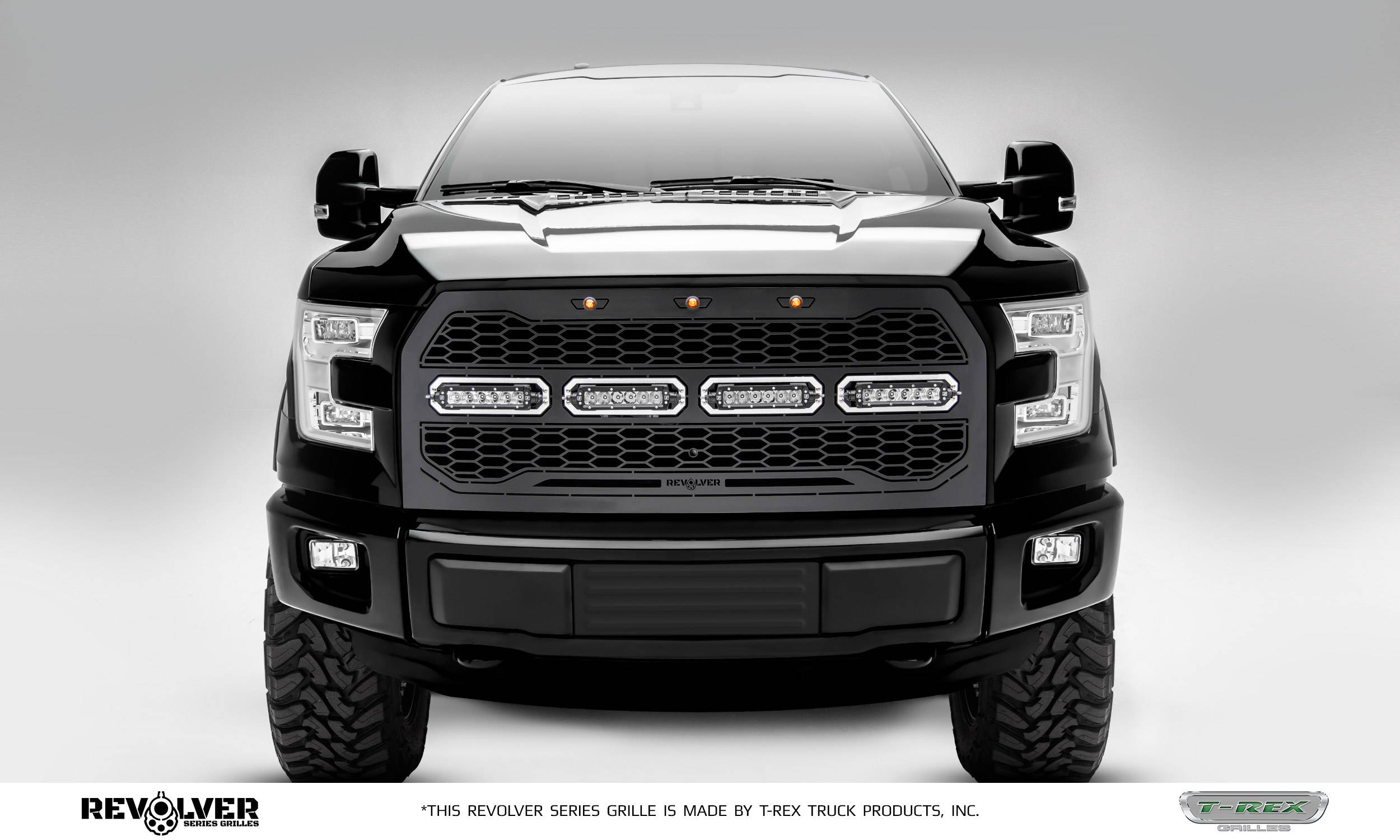 T-REX GRILLES - 2015-2017 Ford F-150 Revolver Grille, Black, 1 Pc, Replacement with (4) 6 LEDs, Fits Vehicles with Camera - Part # 6515741 - Image 1