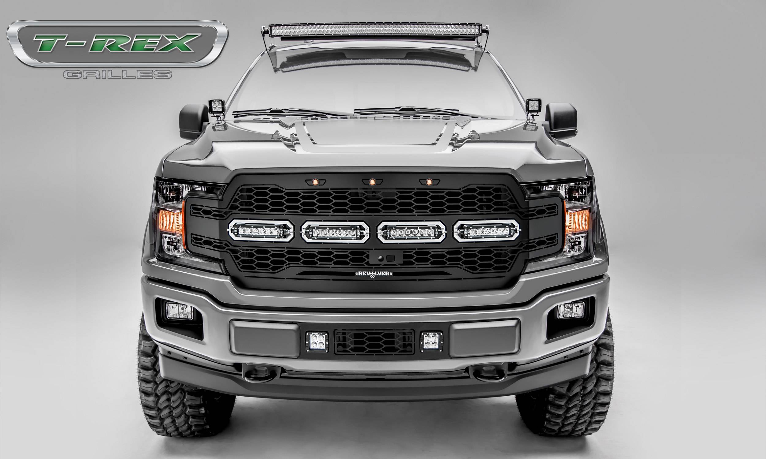 T-REX GRILLES - 2018-2020 Ford F-150 Revolver Grille, Black, 1 Pc, Replacement with (4) 6 Inch LEDs, Fits Vehicles with Camera - Part # 6515791 - Image 1
