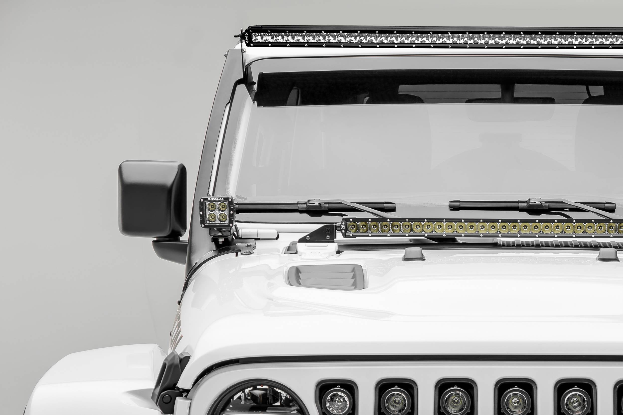 ZROADZ OFF ROAD PRODUCTS - 2018-2026 Jeep JL/2019-2026 Gladiator Front Roof LED Kit with (1) 50 Inch LED Straight Single Row Slim Light Bar and (2) 3 Inch LED Pod Lights - PN #Z374831-KIT2S - Image 1