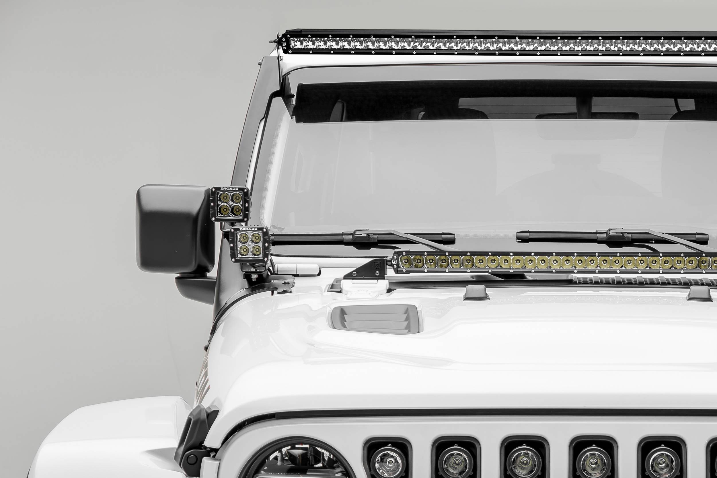 ZROADZ OFF ROAD PRODUCTS - 2018-2026 Jeep JL/2019-2026 Gladiator Front Roof LED Kit with (1) 50 Inch LED Straight Single Row Slim Light Bar and (4) 3 Inch LED Pod Lights - PN - On Sale #Z374831-KIT4S - Image 1