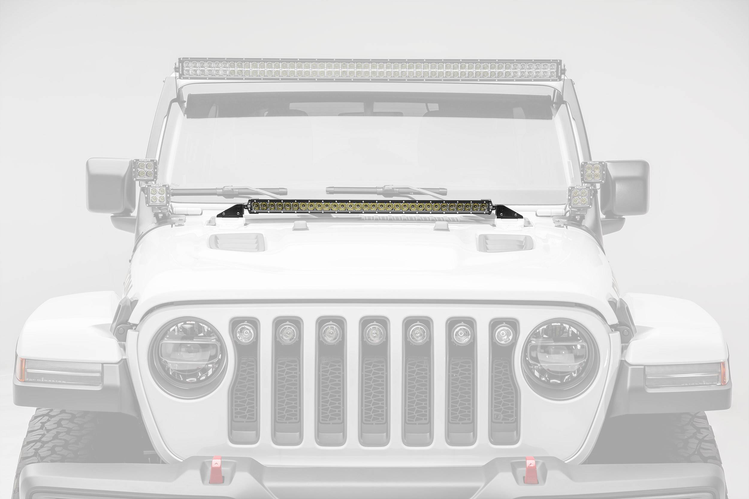 ZROADZ OFF ROAD PRODUCTS - 2018-2026 Jeep JL/2019-2026 Gladiator, Hood Cowl LED Kit with 30 Inch LED Straight Single Row Slim Light Bar - PN #Z364931-KIT - Image 1