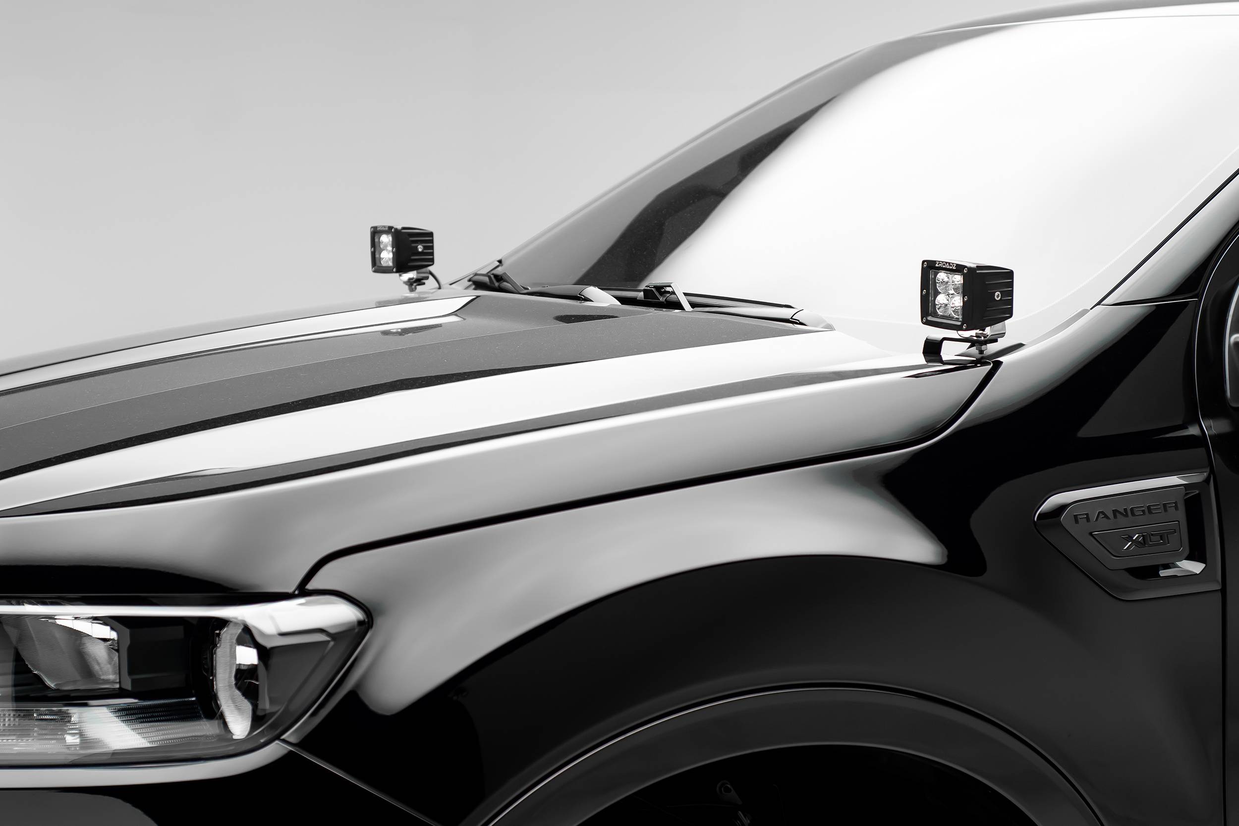 ZROADZ OFF ROAD PRODUCTS - 2019-2023 Ford Ranger Hood Hinge LED Bracket to mount (2) 3 Inch LED Pod Lights - PN #Z365821 - Image 1