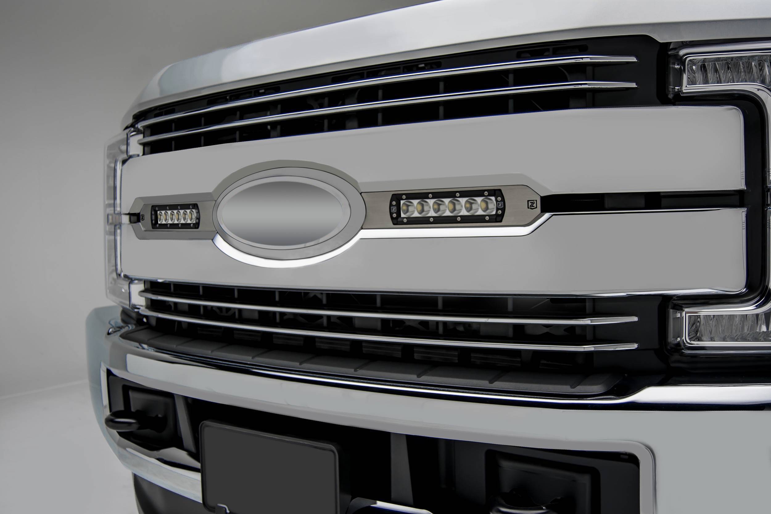 ZROADZ OFF ROAD PRODUCTS - 2017-2019 Ford Super Duty Lariat, King Ranch OEM Grille LED Kit, Brushed with (2) 6 Inch LED Straight Single Row Slim Light Bars - PN #Z415473-KIT - Image 1