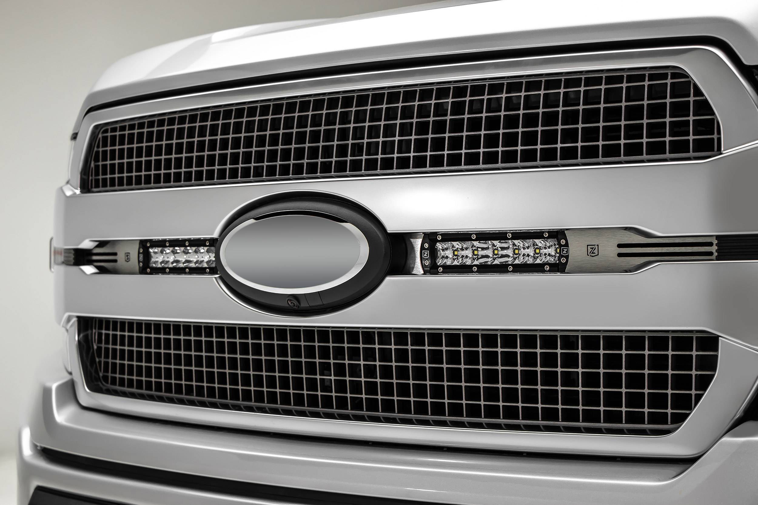ZROADZ OFF ROAD PRODUCTS - 2018-2020 Ford F-150 Platinum OEM Grille LED Kit with (2) 6 Inch LED Straight Single Row Slim Light Bars - Brushed Stainless Steel Frame - PN# Z415583-KIT - Image 1