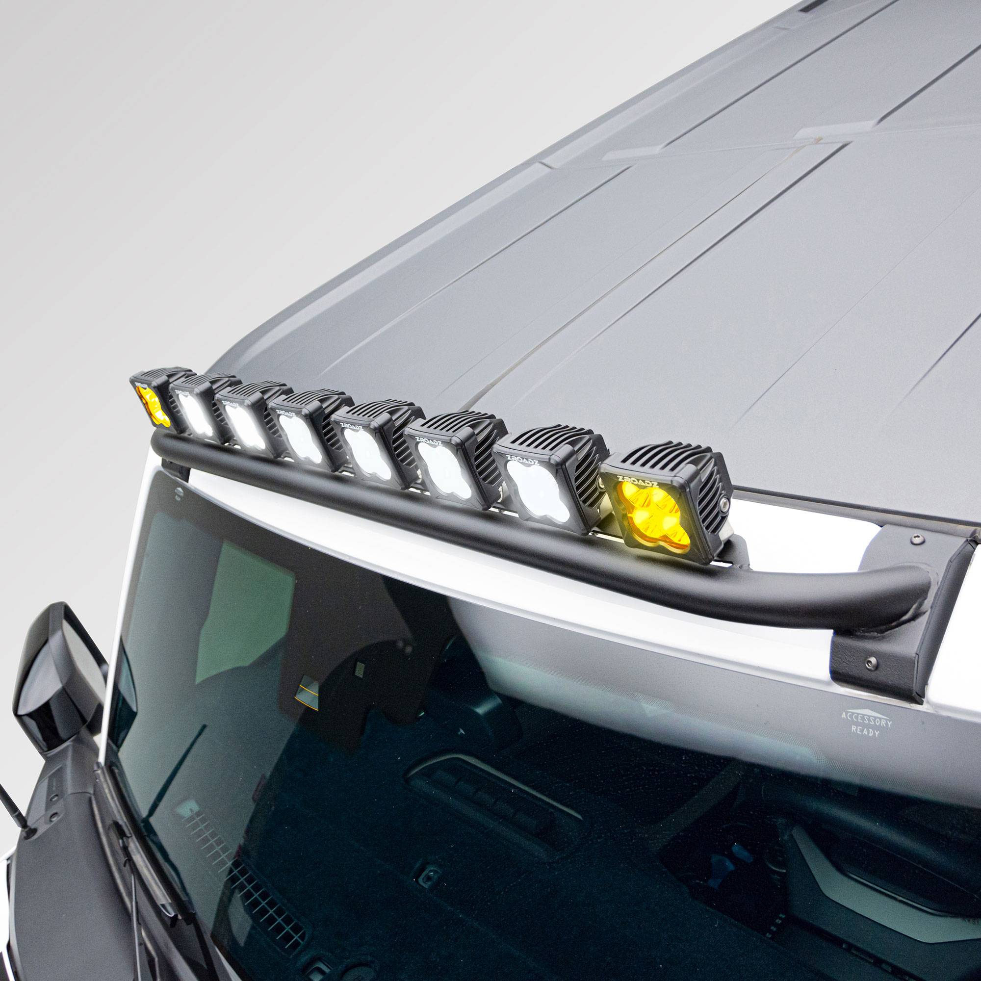 ZROADZ OFF ROAD PRODUCTS - 2021-2026 Ford Bronco Front Roof Multiple LED Pods KIT, Tubular Mounting Bar with White and Amber Pods and Wiring Harness - Part # Z935401-KITAW - Image 1