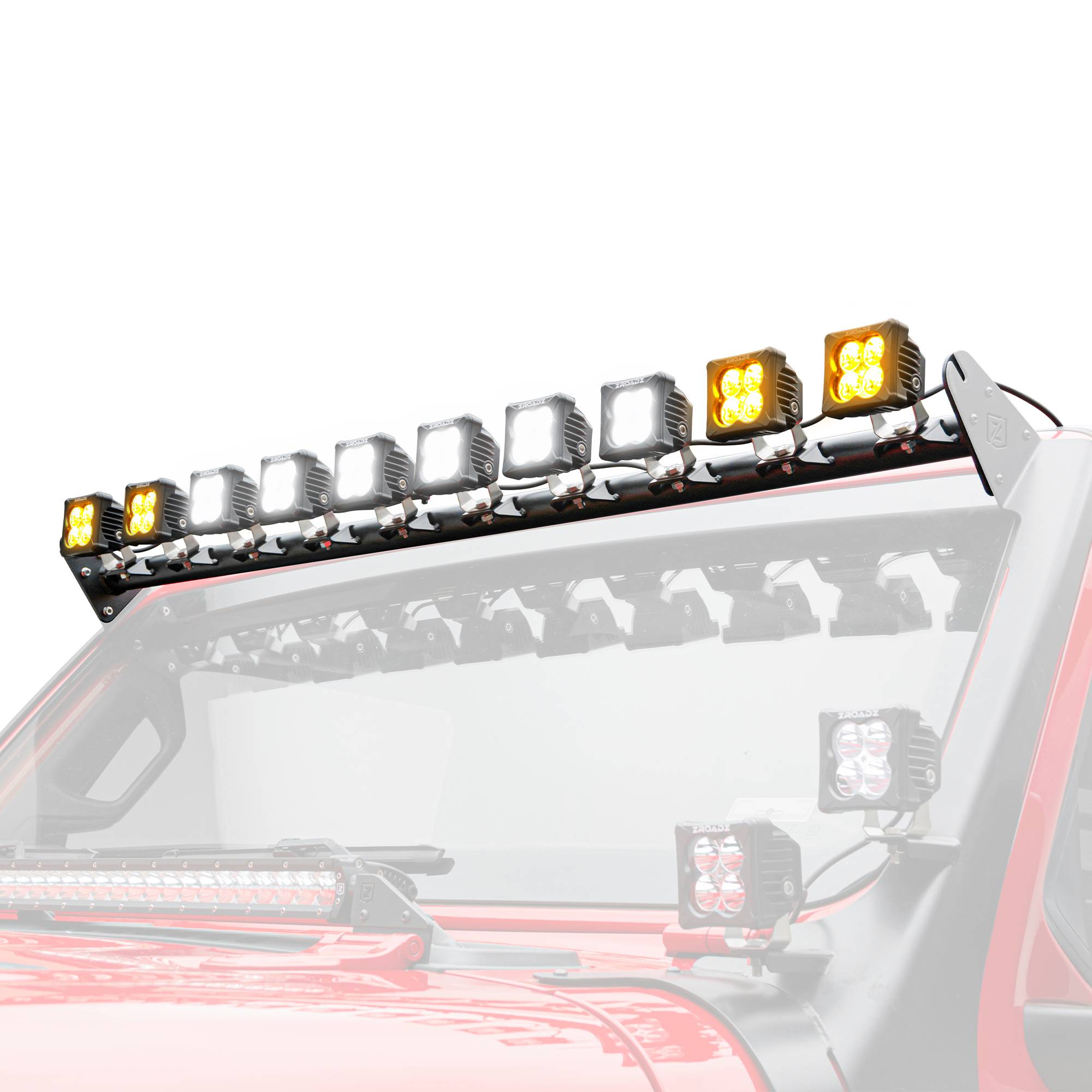 ZROADZ OFF ROAD PRODUCTS - 2018-2026 Jeep JL/2019-2026 Gladiator, Multi-LED Roof Cross Bar , Includes (10) 3-Inch ZROADZ Light Pods - Part # Z934831-KITAW - Image 1