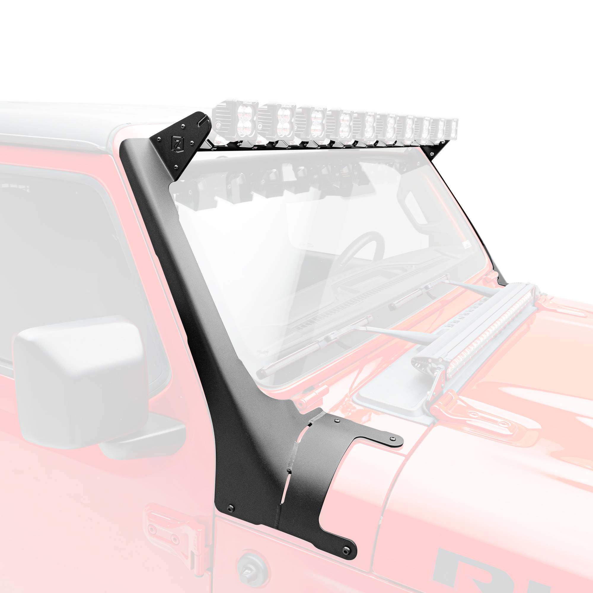 ZROADZ OFF ROAD PRODUCTS - 2018-2026 Jeep JL/2019-2026 Gladiator, Multi-LED Roof Cross Bar and A-Pillar Brackets ONLY, Holds (10) 3-Inch ZROADZ Light Pods (Not Included) - Part # Z934931 - Image 1