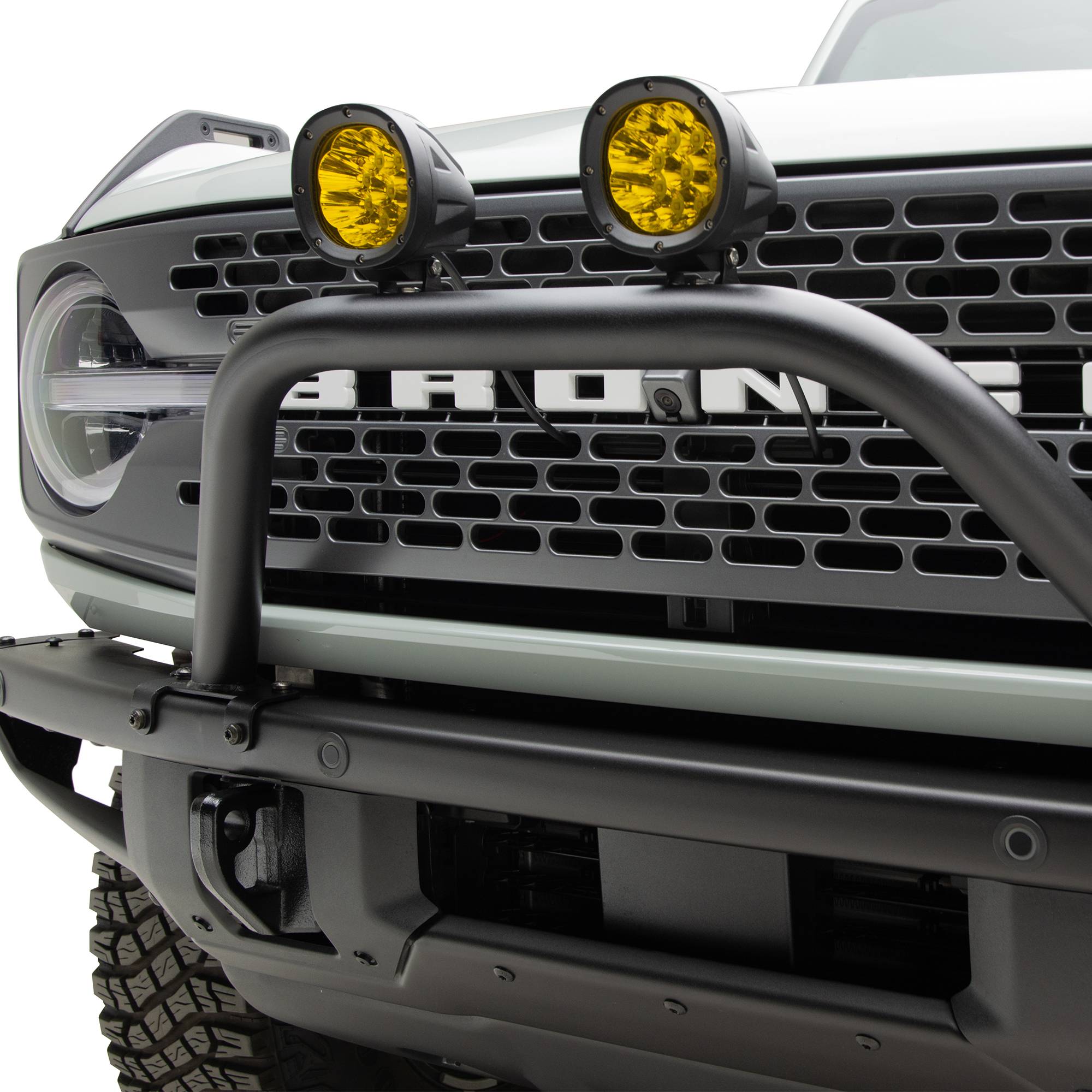 ZROADZ OFF ROAD PRODUCTS - 2021-2026 Ford Bronco Prerunner Baja Bar (Standard Hoop) LED Kit Includes (2) 4 inch Round Amber ZROADZ LED Pod Lights - Part # Z325441-KITA - Image 1