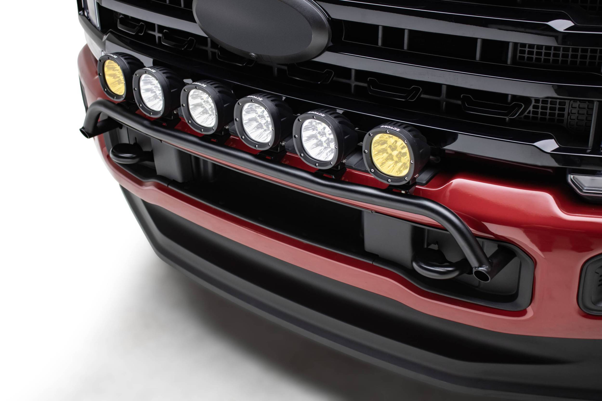 ZROADZ OFF ROAD PRODUCTS - 2023-2026 Ford Superduty, F250/F350/F450 Front Bumper Top LED Mounting Bracket Kit, Includes (6) ZROADZ 4-Inch LED light Pods, (4) White, (2) Amber and Universal Harness - Part # Z325981-KIT6AW - Image 1