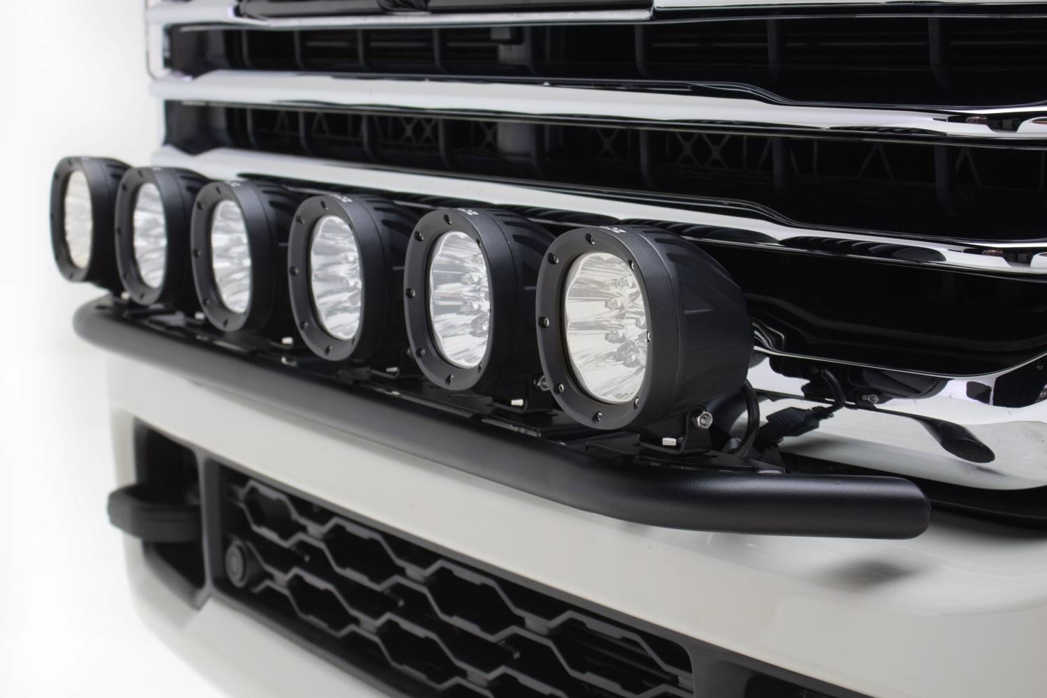 ZROADZ OFF ROAD PRODUCTS - 2019-2024 Ram 2500/3500 Front Bumper Top LED Mounting Kit, Includes (6) 4- inch ZROADZ White LED Light Pods and Universal Harness - Part #  Z324531-KIT - Image 1