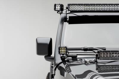 2018-2026 Jeep JL/2019-2026 Gladiator Front Roof LED Bracket to mount (1) 50 or 52 Inch Staight LED Light Bar and (2) 3 Inch LED Pod Lights - PN #Z374831-BK2
