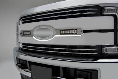 2017-2019 Ford Super Duty Lariat, King Ranch OEM Grille LED Kit, Brushed with (2) 6 Inch LED Straight Single Row Slim Light Bars - PN #Z415473-KIT