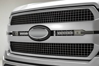 2018-2020 Ford F-150 Platinum OEM Grille LED Kit with (2) 6 Inch LED Straight Single Row Slim Light Bars - Brushed Stainless Steel Frame - PN# Z415583-KIT
