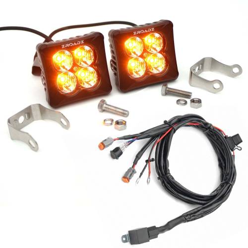 3 inch ZROADZ LED Light Pod Kit, G2 Series, Amber, Flood Beam, 2 Piece Kit With Wiring Harness - PN #Z30BC12W-D3A-K - On Sale