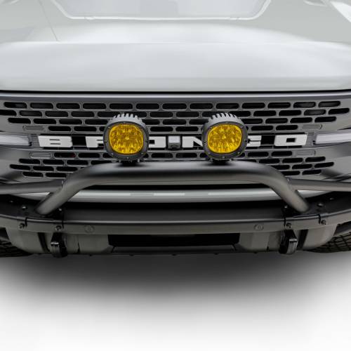 2021-2026 Ford Bronco Prerunner Baja Bar (Mid-Length Hoop) LED Kit Includes (2) 4 inch Round Amber ZROADZ LED Pod Lights - Part # Z325451-KITA