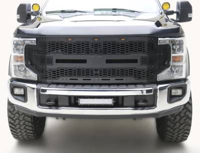 2020-2022 Ford Super Duty Front Bumper Center LED Kit with (1) 12 Inch LED Straight Double Row Light Bar - PN #Z325571-KIT